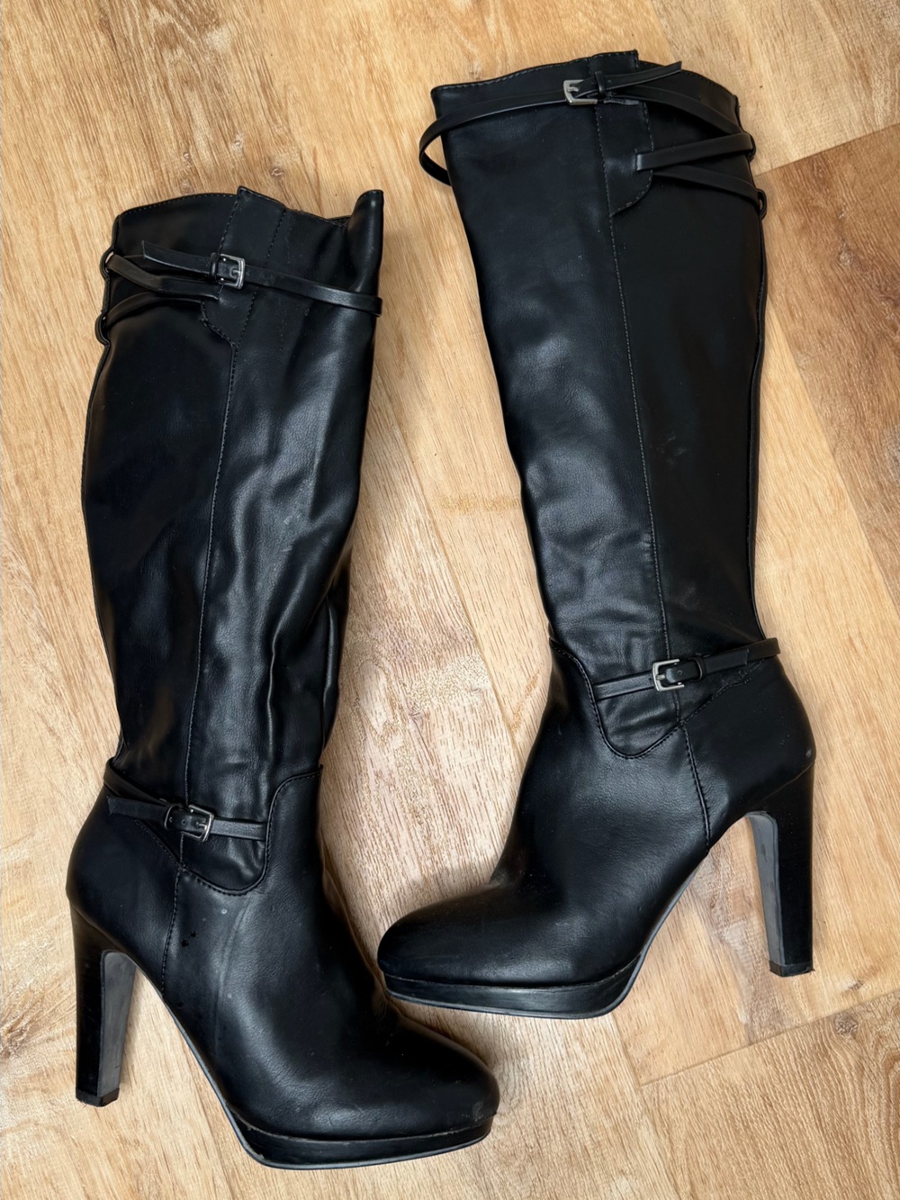 Diba Black Over-the-Knee Platform Heel Boots Buckle Strap Detail
